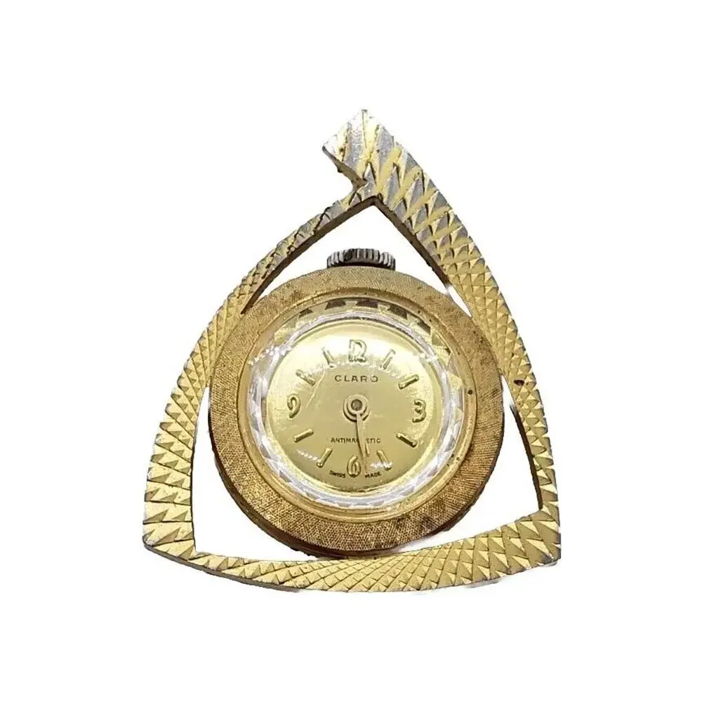 Vintage Watch Pendant Necklace Gold Plated Wind Up Mechanical Swiss Art Deco MOD